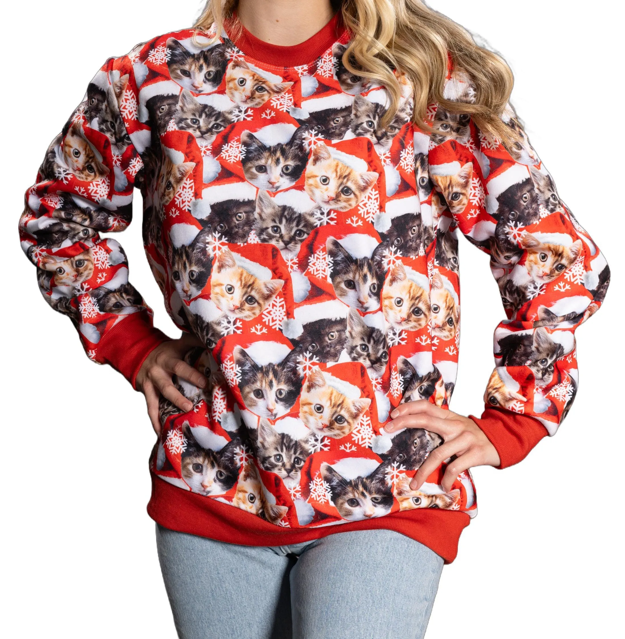 Funny Christmas Cat Sweatshirt JulesRoche All-Over Graphic Pullover