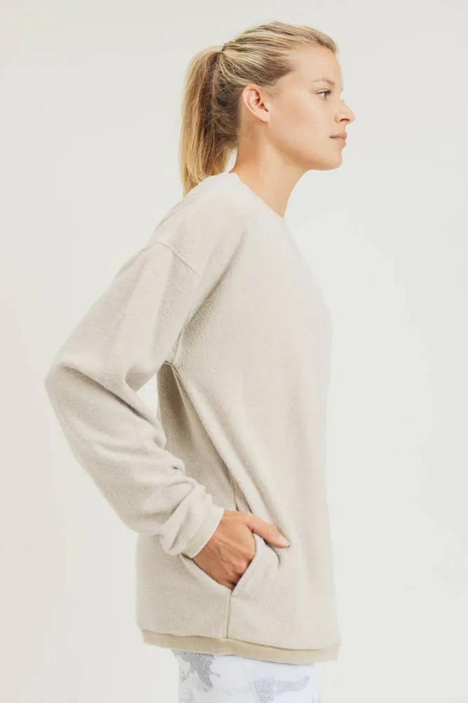 Fuzzy Mineral-Washed Pullover with Pockets
