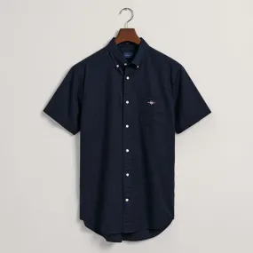 GANT Regular Fit Cotton Linen Short Sleeve Shirt Evening Blue