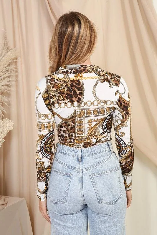 gilding, chains & leopard surplice bodysuit