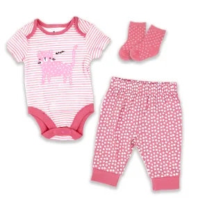 Girls 3 Piece Kitty Jogger Set