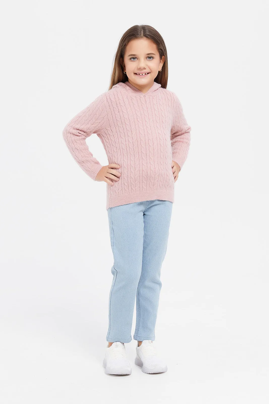 Girls Pink Hooded Pullover