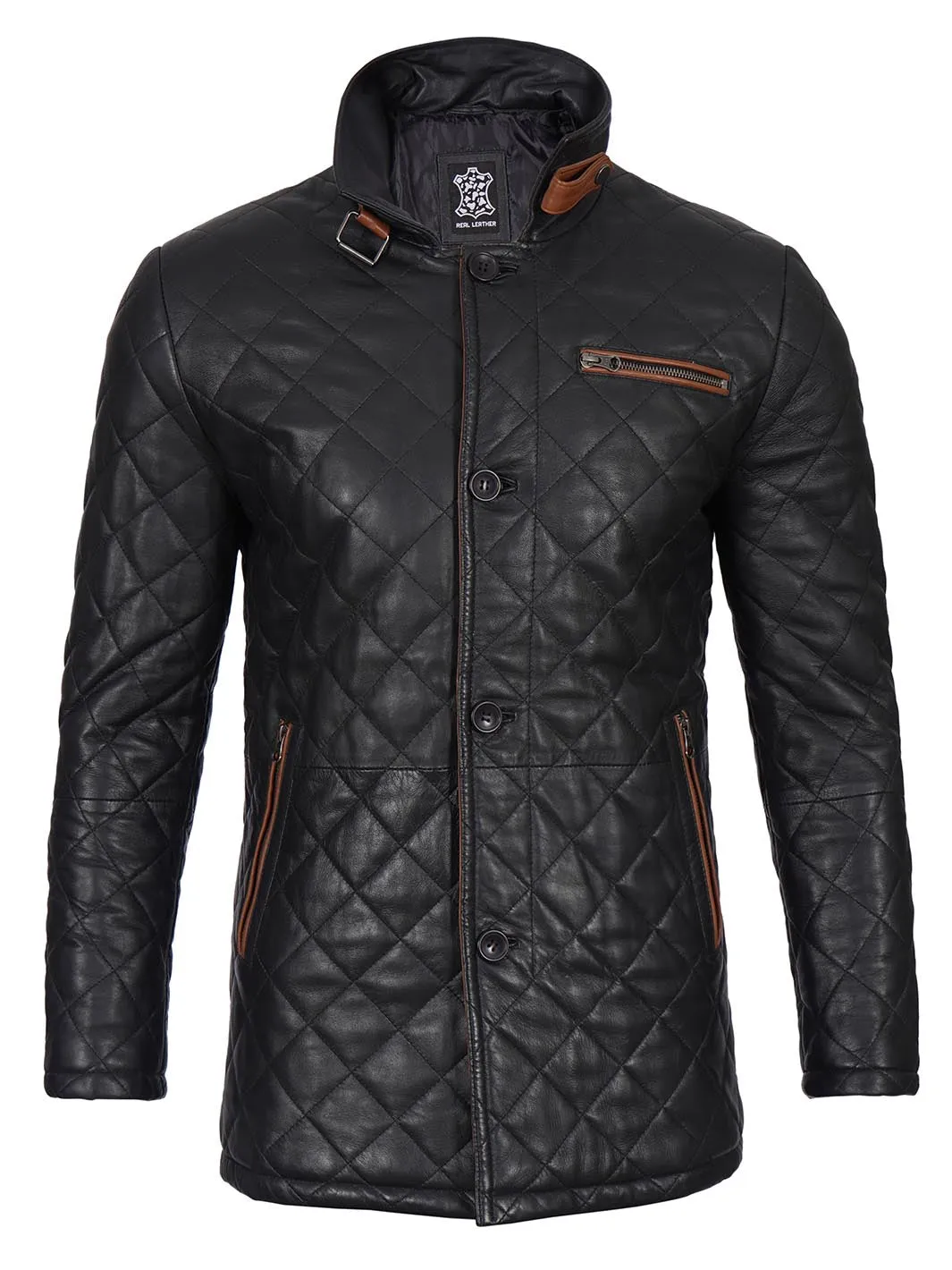 Glen Men Black Quilted Leather Coat