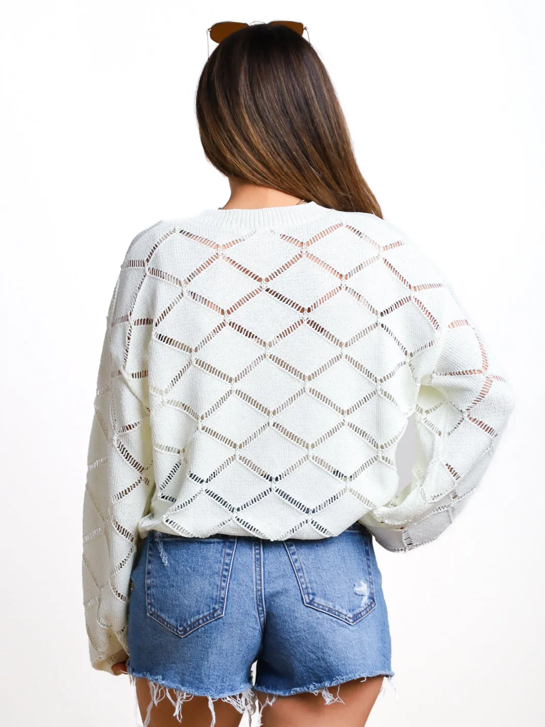 Grow Together Open Knit Diamond Pattern Sweater