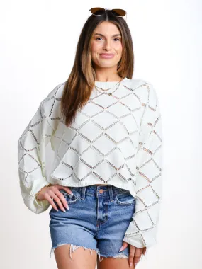 Grow Together Open Knit Diamond Pattern Sweater