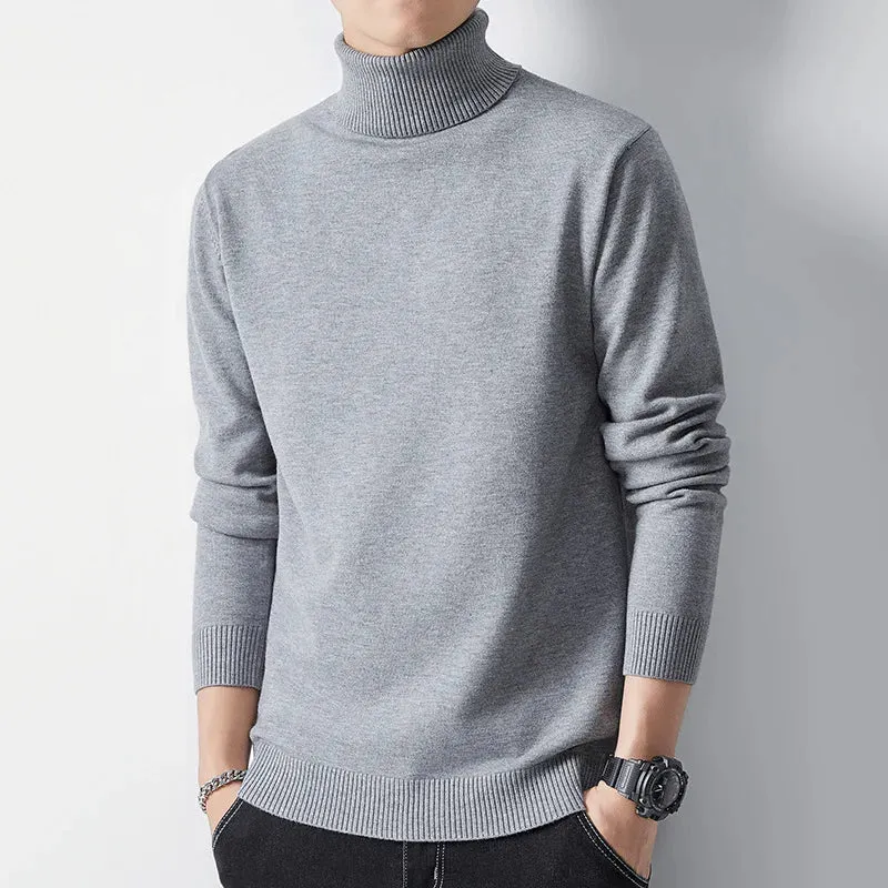 Herbst Winter Rollkragenpullover Männer Mode Slim Fit Gestrickte Pullover Herren Einfarbig Casual Pullover Männlich Warme Strickwaren