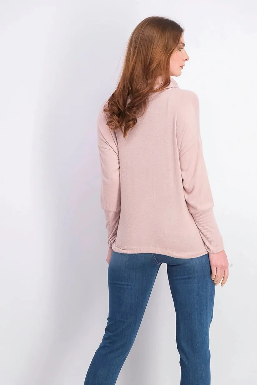 Hippie Rose Junior's Cozy Funnel Neck Pullover Pink Size X-Small