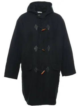 Hooded Black Duffle Coat - L