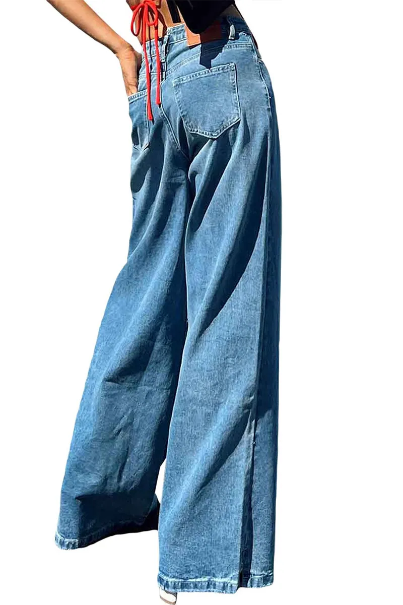 HPR1271 Retro High-Waist Wide-Leg Jeans Pants