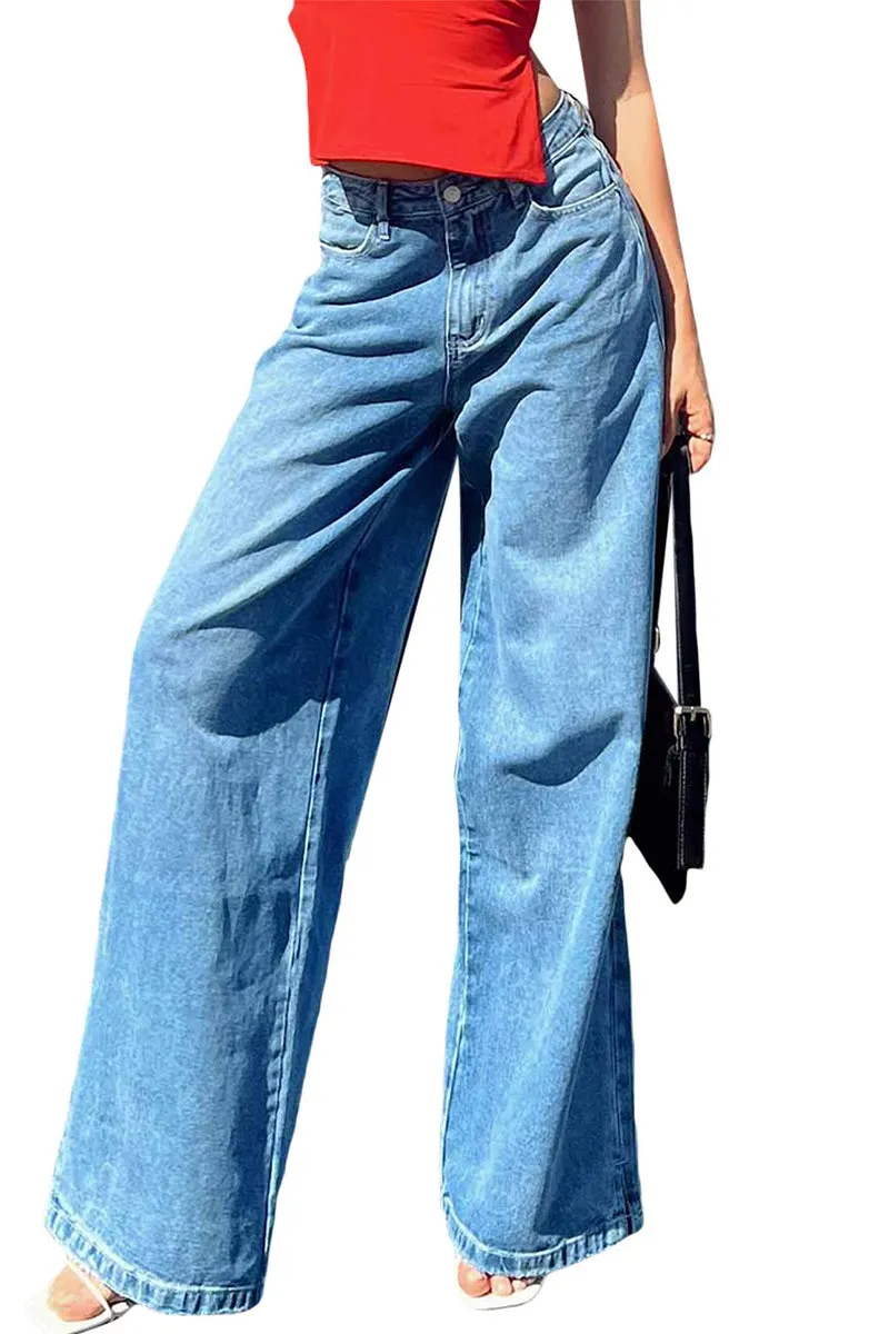 HPR1271 Retro High-Waist Wide-Leg Jeans Pants