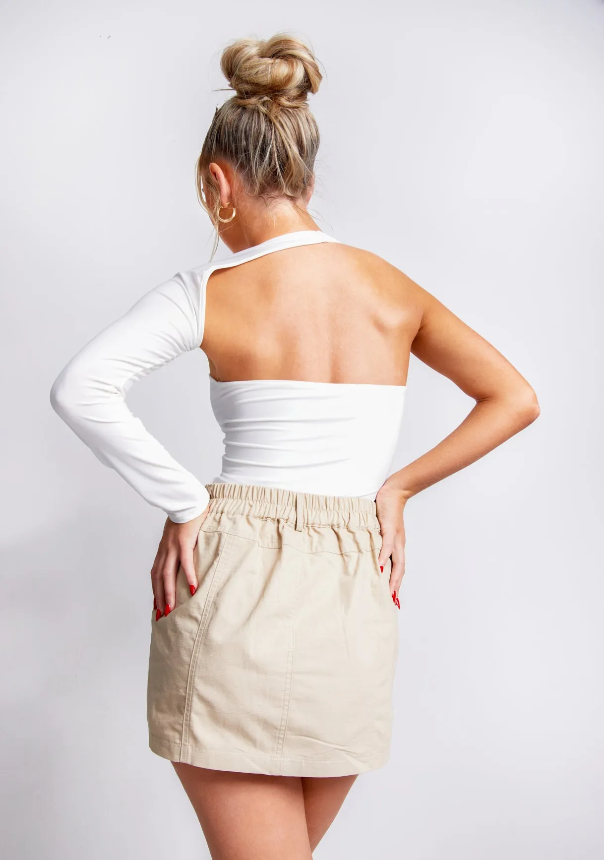 Isla White One Sleeve Slinky Bodysuit