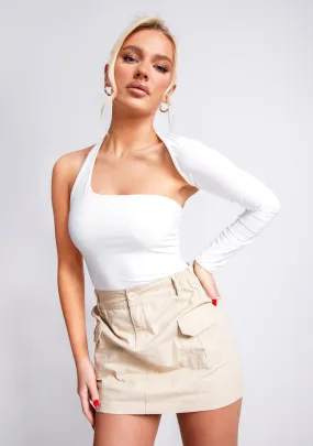 Isla White One Sleeve Slinky Bodysuit