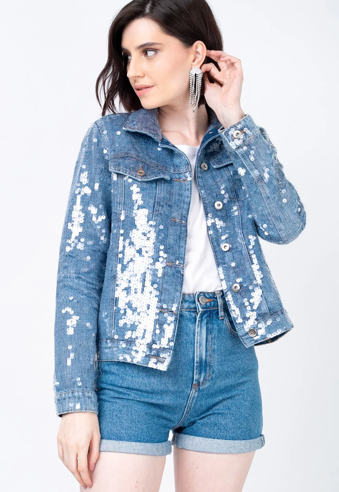 Jaqueta Jeans Bordada Vitru - Azul