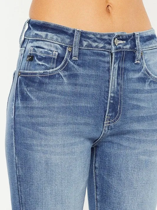 Kancan USA Denim Crush High-Rise Frayed Hem Flare Jeans