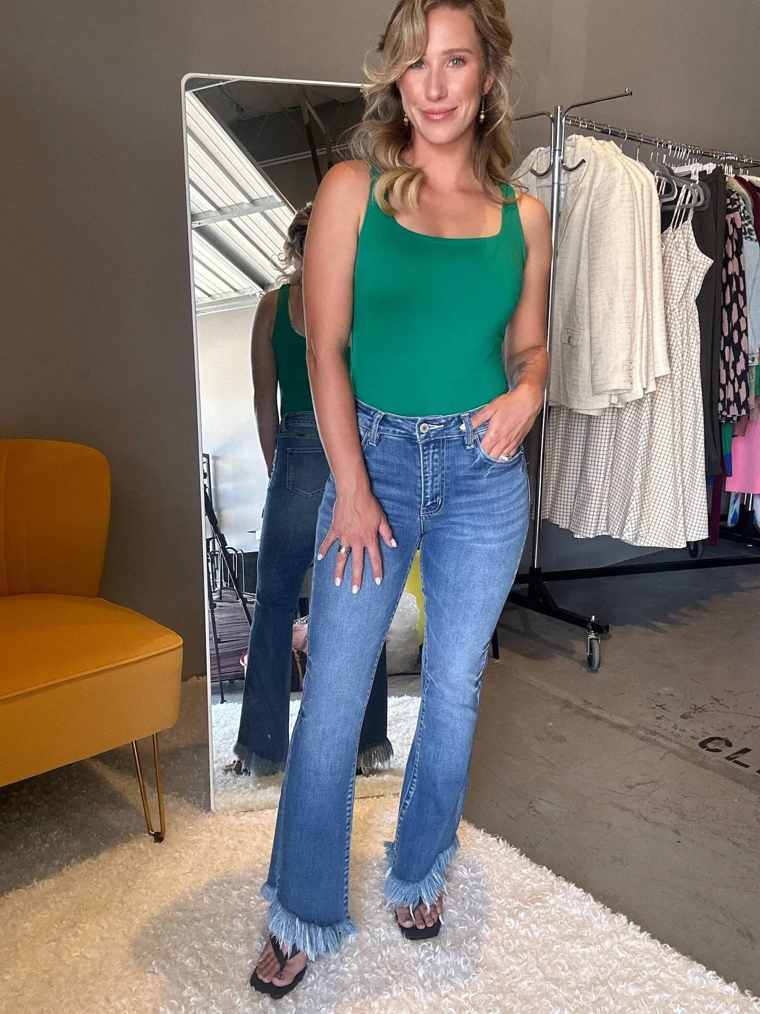 Kancan USA Denim Crush High-Rise Frayed Hem Flare Jeans