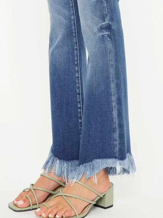 Kancan USA Denim Crush High-Rise Frayed Hem Flare Jeans