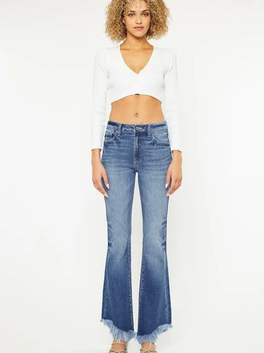 Kancan USA Denim Crush High-Rise Frayed Hem Flare Jeans