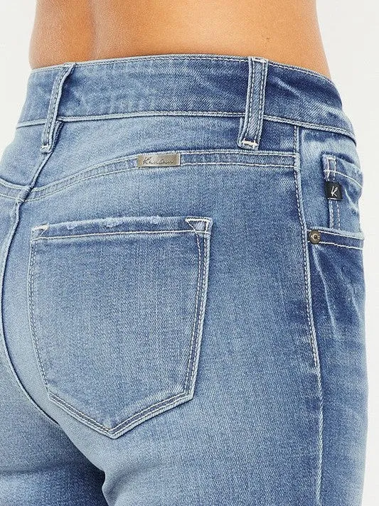 Kancan USA Denim Crush High-Rise Frayed Hem Flare Jeans