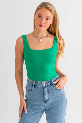 Kelly Green Square Neck Tank Bodysuit