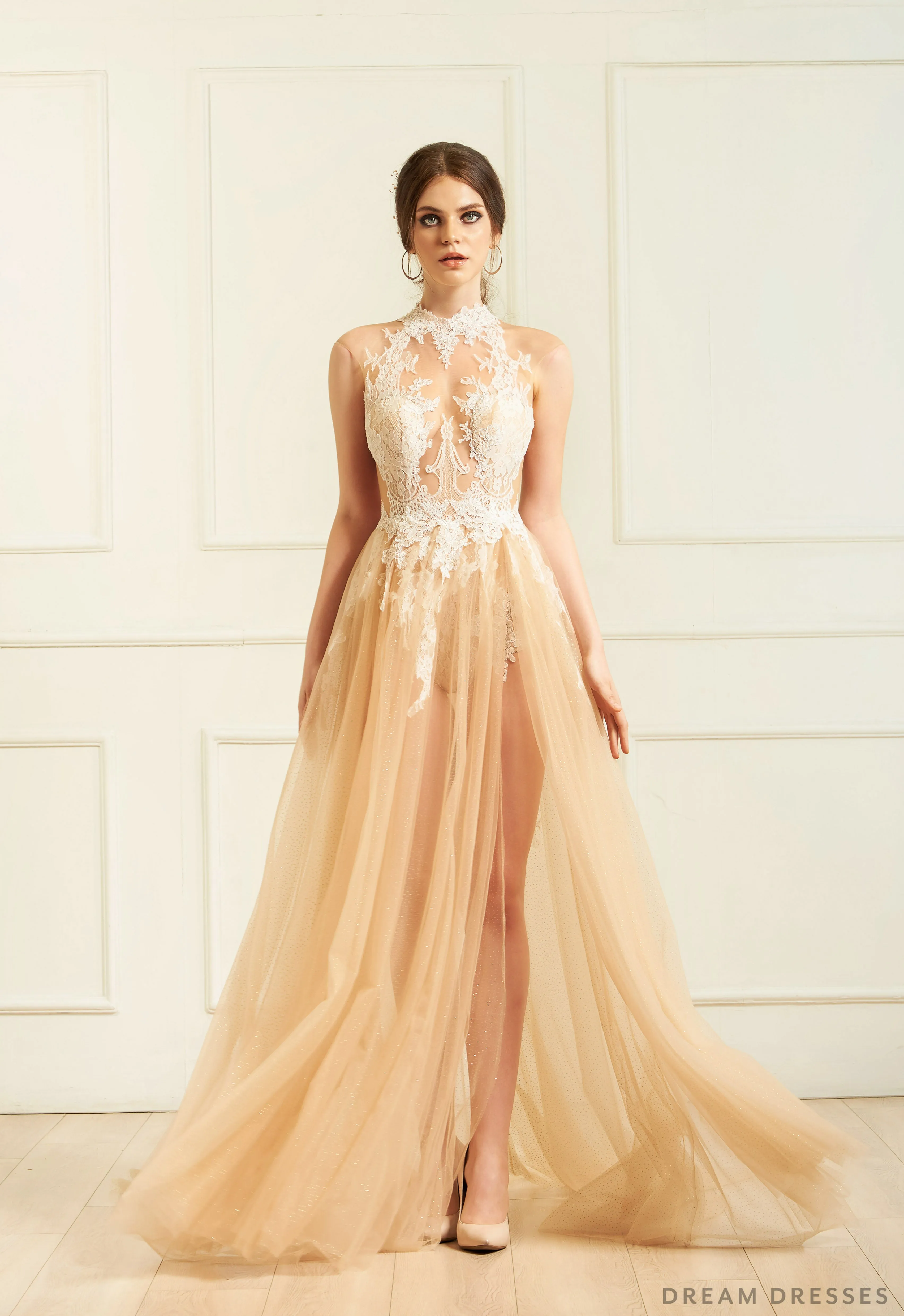 Lace Bridal Bodysuit with Side Slit (#Galina )