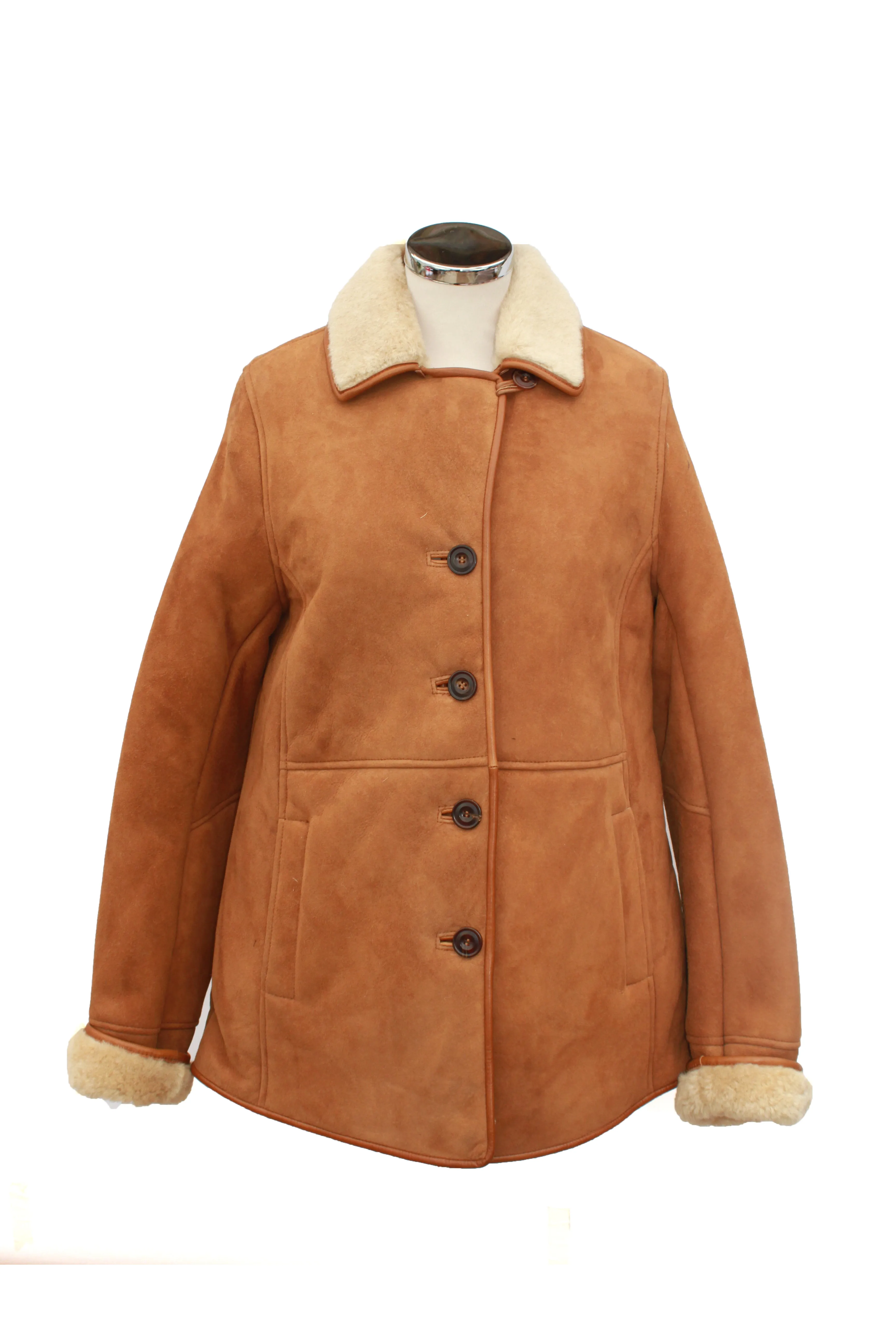 Ladies Chloe Suede Sheepskin Coat - Tan