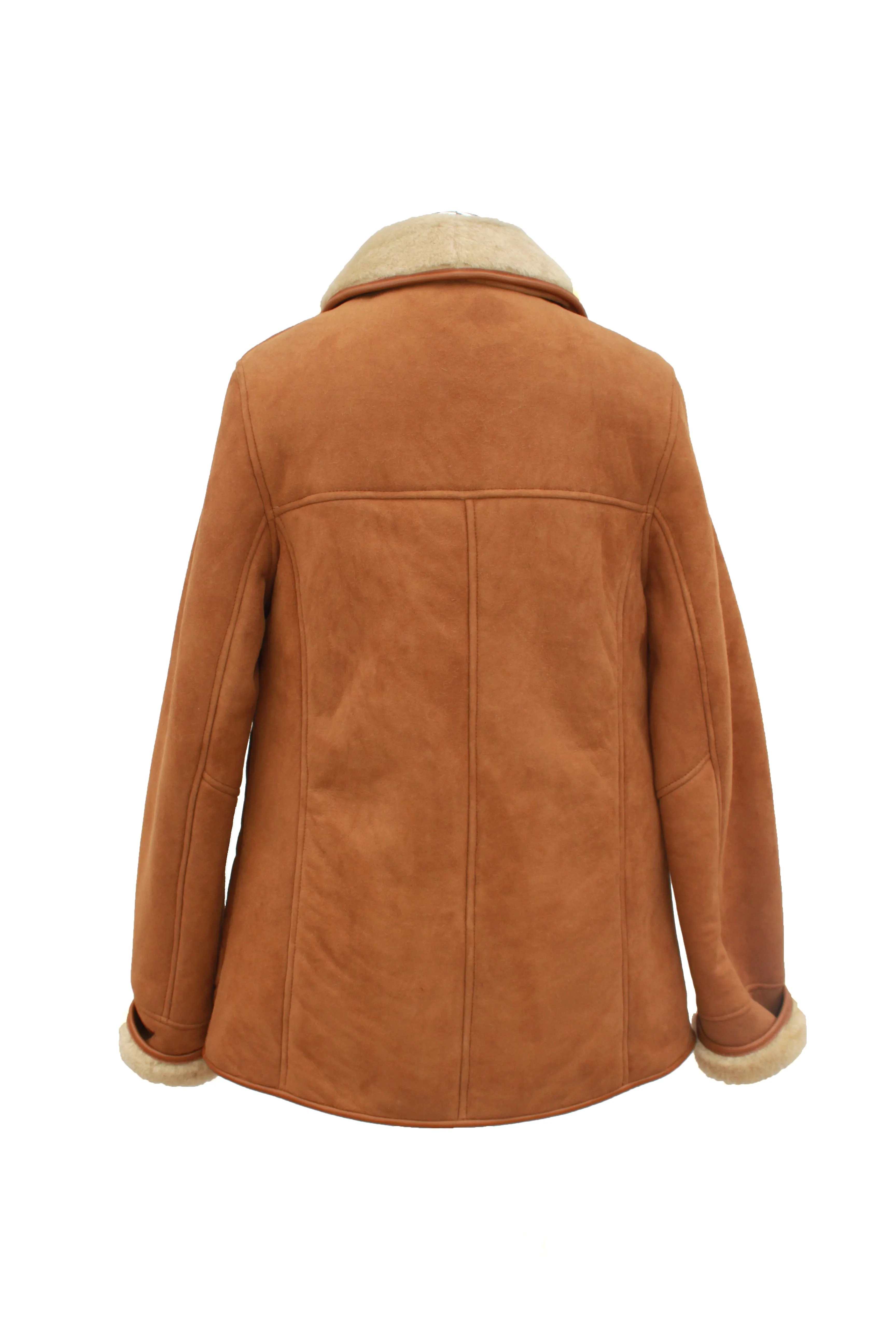 Ladies Chloe Suede Sheepskin Coat - Tan