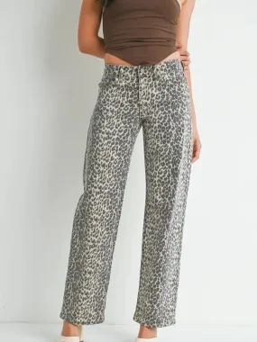 Lena Low Rise Leopard Straight Leg Jeans