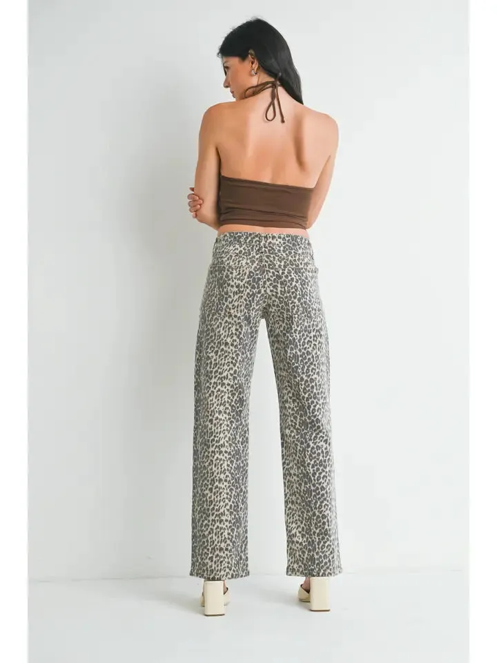 Lena Low Rise Leopard Straight Leg Jeans