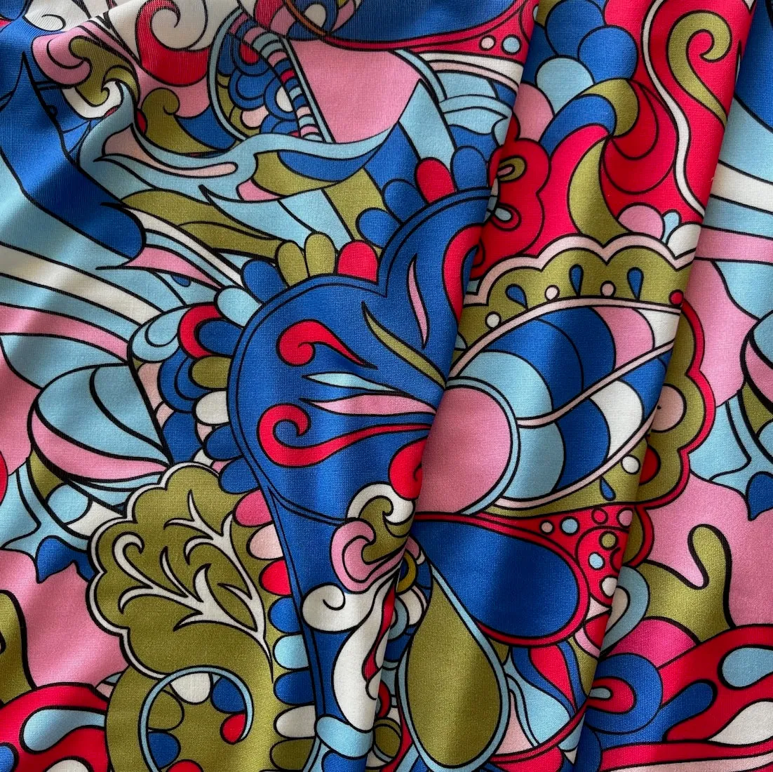 Light-Weight Retro-Inspired  Psychedelic Polyester Knit (Made in Italy)