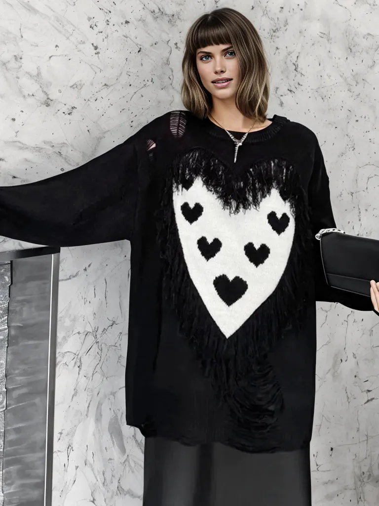 Limited Edition Gothic Heart Print Pullover - Oversized Fit, Rough Finish