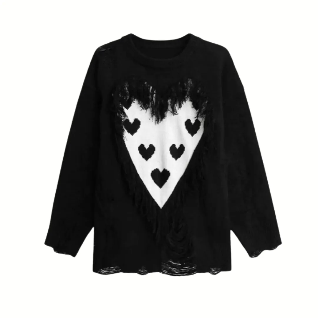 Limited Edition Gothic Heart Print Pullover - Oversized Fit, Rough Finish