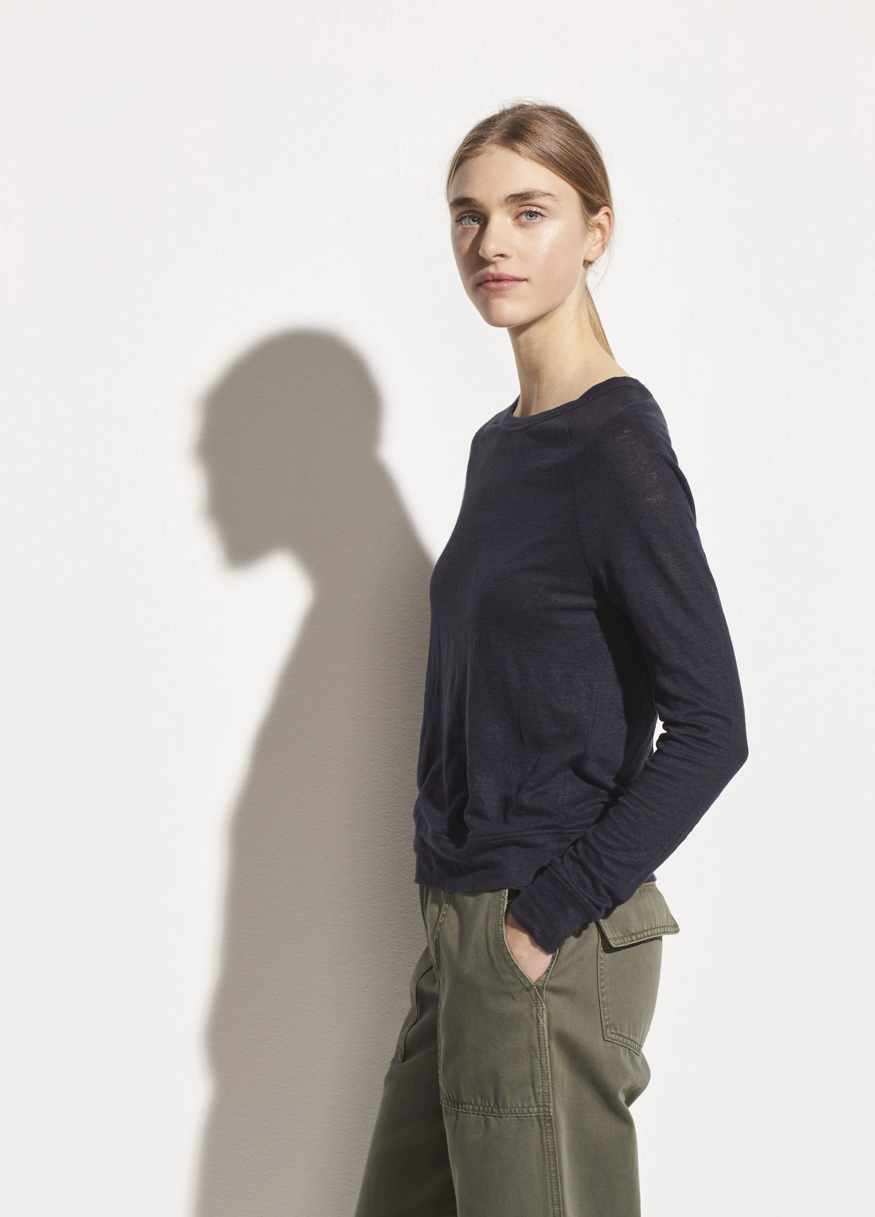 Linen Jersey Raglan Pullover in Coastal Blue