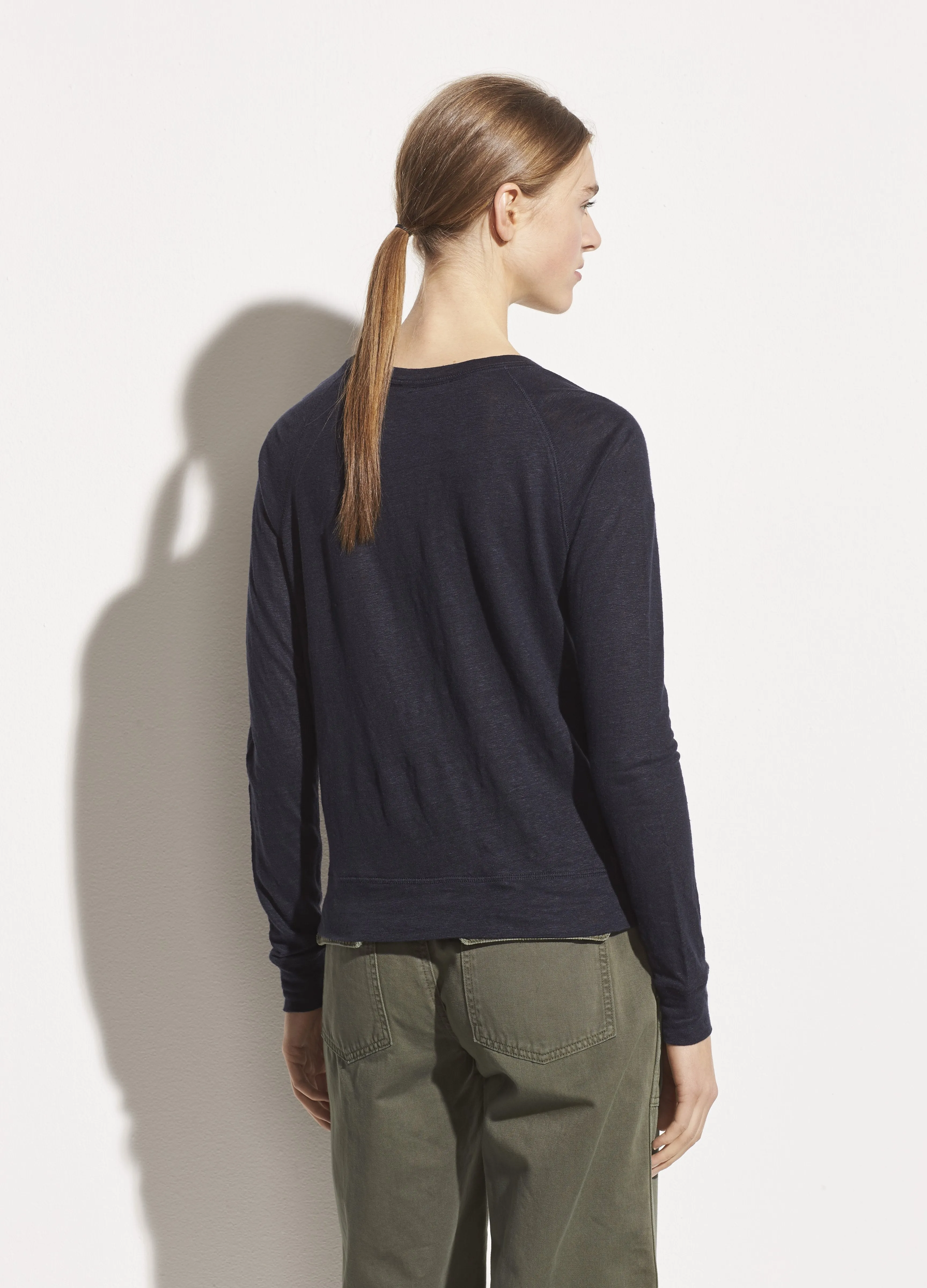 Linen Jersey Raglan Pullover in Coastal Blue