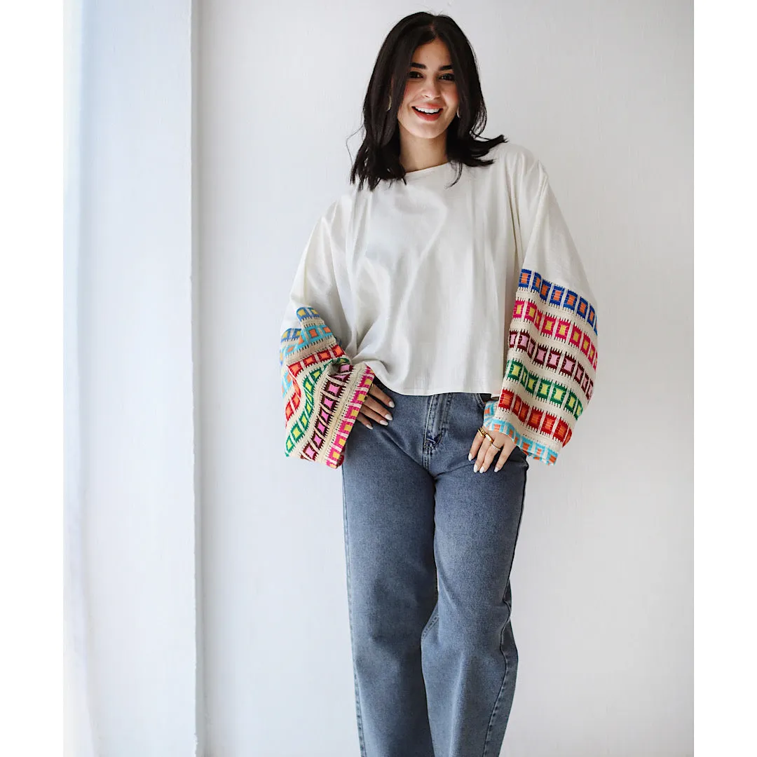 Linen open knit top