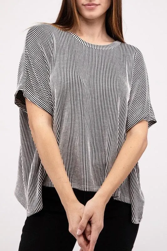 Loose Fit Short Sleeve Striped Top