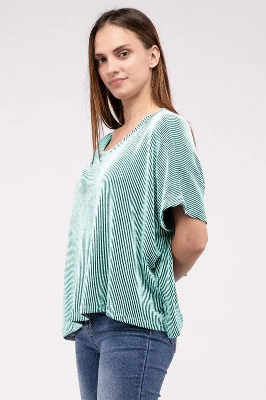 Loose Fit Short Sleeve Striped Top