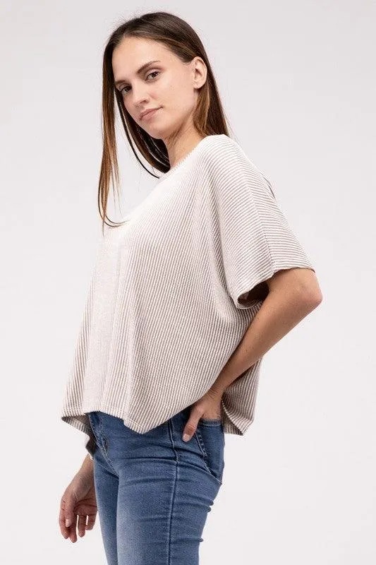 Loose Fit Short Sleeve Striped Top