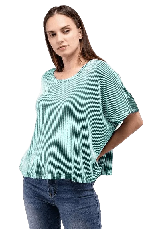 Loose Fit Short Sleeve Striped Top