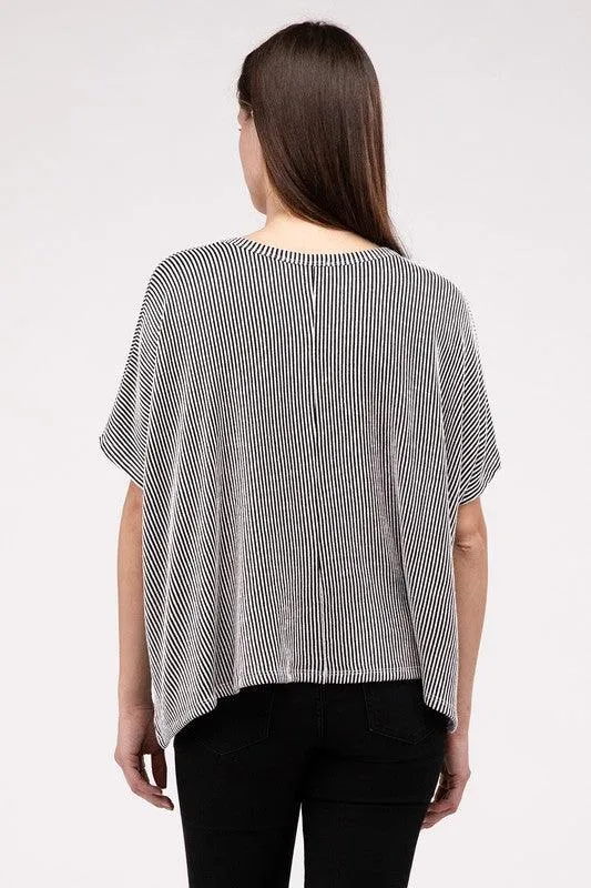Loose Fit Short Sleeve Striped Top