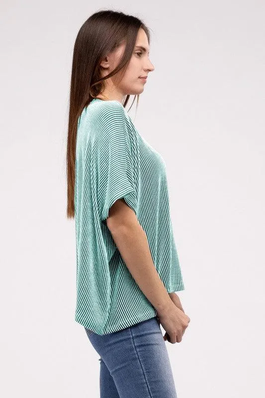 Loose Fit Short Sleeve Striped Top