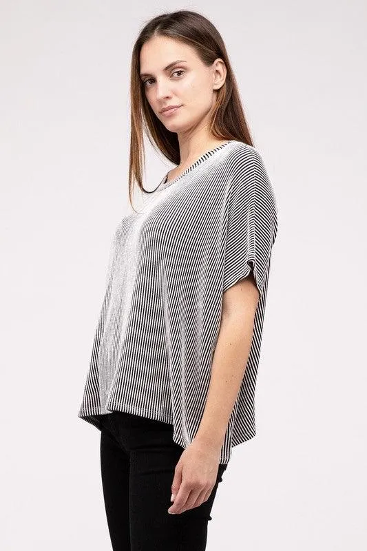 Loose Fit Short Sleeve Striped Top