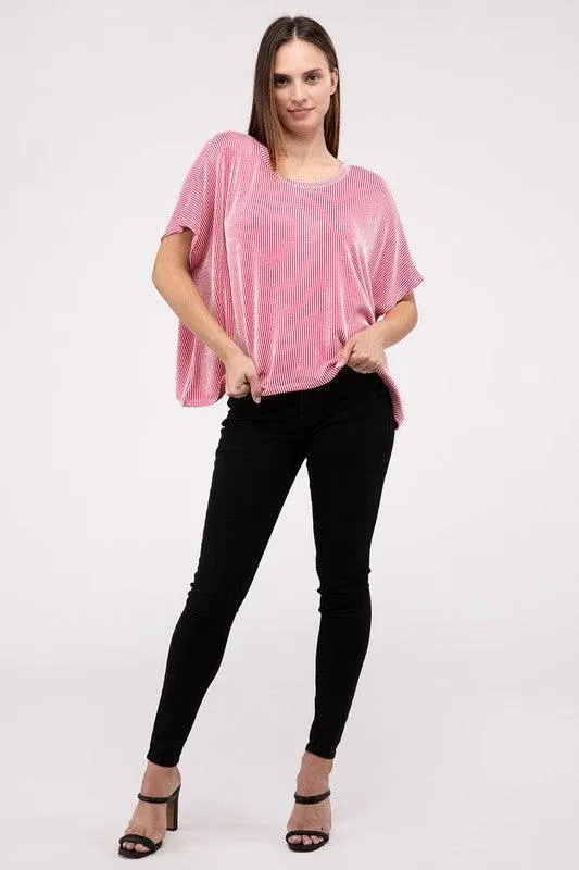 Loose Fit Short Sleeve Striped Top