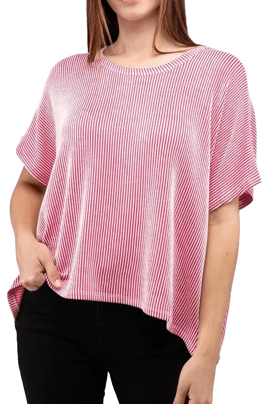 Loose Fit Short Sleeve Striped Top