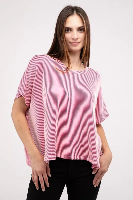 Loose Fit Short Sleeve Striped Top