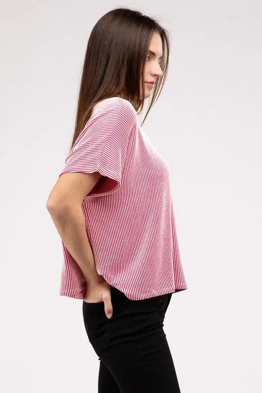 Loose Fit Short Sleeve Striped Top