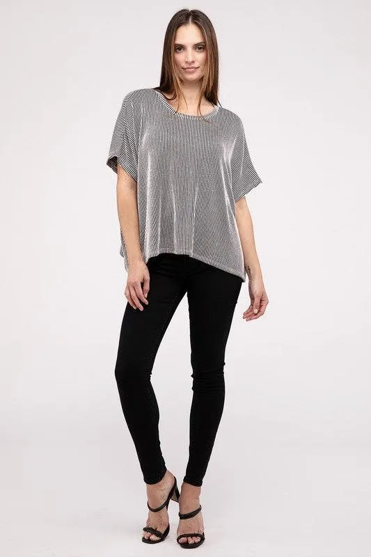 Loose Fit Short Sleeve Striped Top