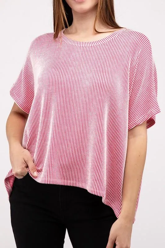 Loose Fit Short Sleeve Striped Top