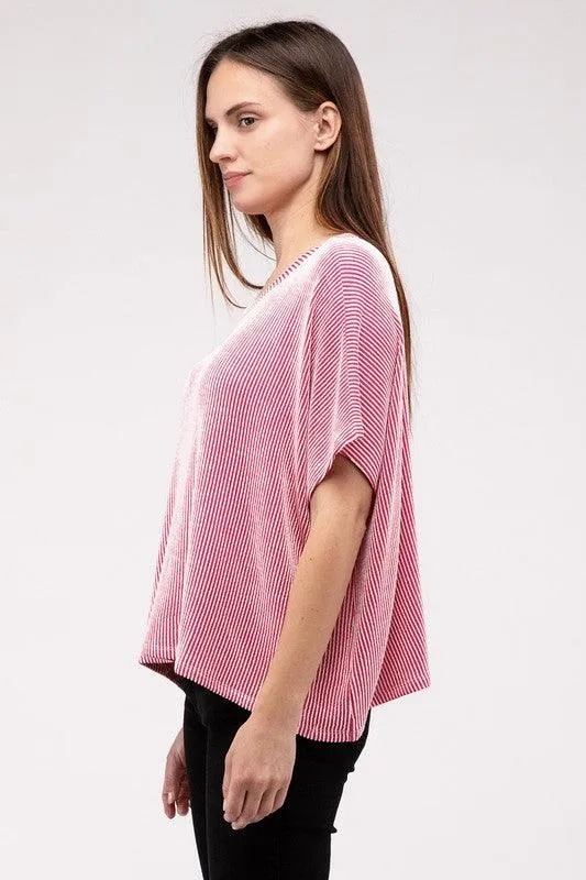 Loose Fit Short Sleeve Striped Top