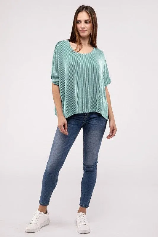 Loose Fit Short Sleeve Striped Top