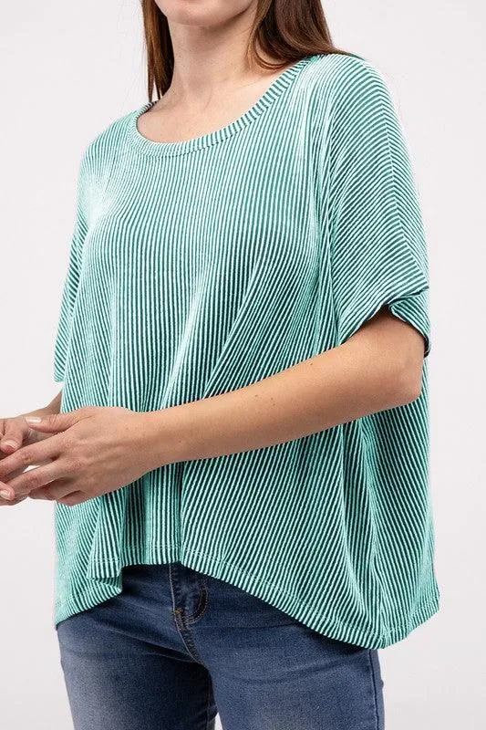 Loose Fit Short Sleeve Striped Top
